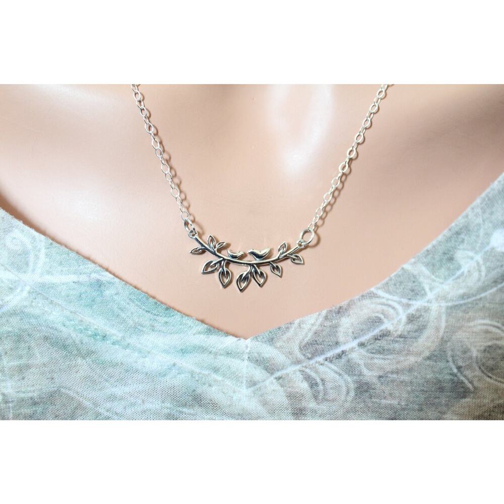 Sterling Silver Mama and Baby Bird on Branch Festoon Necklace